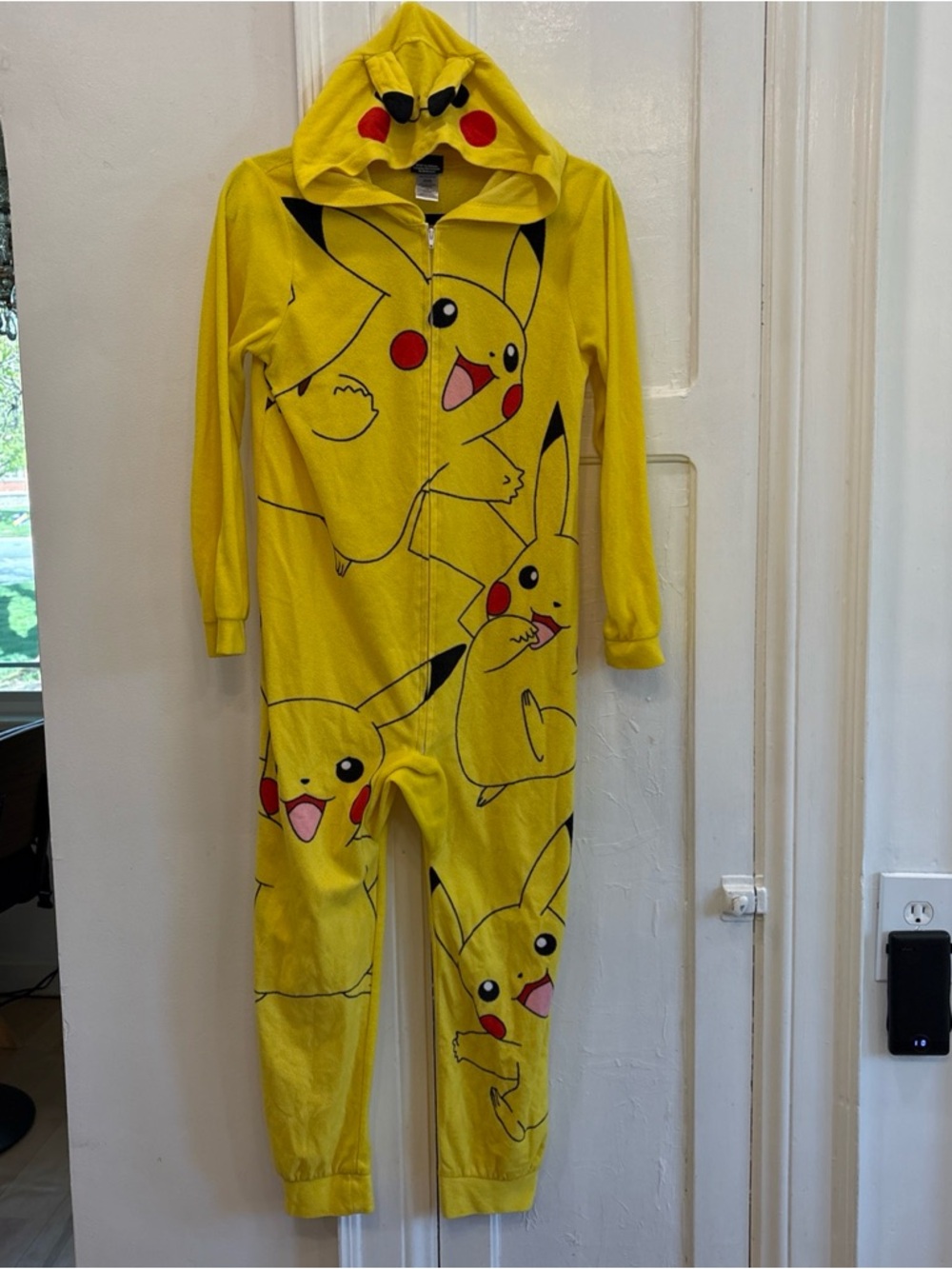 Pokemon Pikachu Hoodie Union Suit One Piece Pajamas Costume Boys Girls Sz L